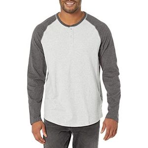 Amazon Essentials Men's Henley-shirt met normale pasvorm en lange mouwen (verkrijgbaar in grote en lange maten), Houtskoolzwart/Lichtgrijs, S