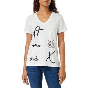 Armani Exchange Dames katoenen jersey V-hals All Over Logo Tee T-shirt, wit, L