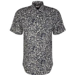 Seidensticker Zakelijk overhemd voor heren, regular fit, zacht, kent-kraag, korte mouwen, 100% linnen, donkerblauw, 38