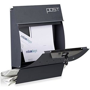 Relaxdays brievenbus met krantenrol - met slot - staal - rvs - 37,5 x 35 x 10,5 cm - antraciet