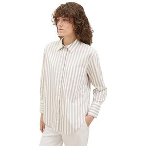 TOM TAILOR Dames stretch poplin blouse met borstzak, 32470 - Grijs Offwhite Vertical Stripe, 34