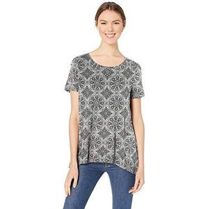 Amazon Essentials Dames Relaxed-Fit T-shirt met korte mouwen en ronde hals en swing (verkrijgbaar in grote maten), grijs gemêleerd tegelpatroon, Large