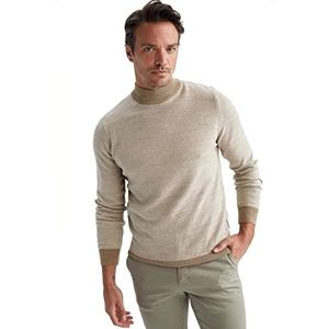 DeFacto Heren gebreide trui lange mouwen ronde hals sweater - slim fit trui voor heren tops (LT.Beige Melange, L), LT.beige melange, L