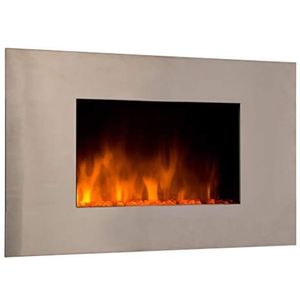 CHEMIN'ARTE Wandhaard, elektrische haard Pure Inox, realistisch vlam, LED-Verlichting, effectventilatorkachel, Verwarming 2000W, thermostaat, afstandsbediening, timer, dimbaar, roestvrij staal
