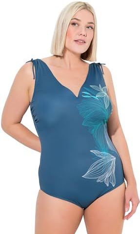 Ulla Popken - Badpak - Petrol/Wit - Full Cup - Triangel - Met Beugel - Bloemenprint