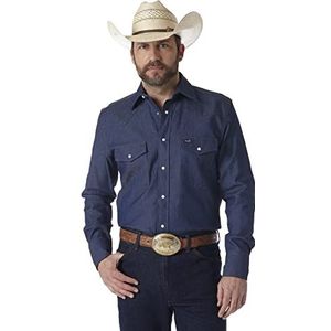 Wrangler Heren Cowboy Cut Western Lange Mouw Snap Werkshirt Gewassen Afwerking, Medium Blauwe Chambray, 15-33