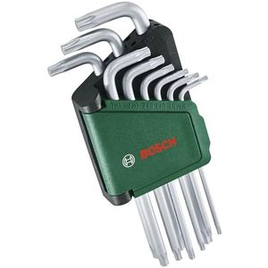 Bosch 9-dlg Torx-sleutelset (Torx-sleutels v.multitasking van S2-staal; TX8-TX40; lange arm; roestwerend oppervlak, opbergclip)
