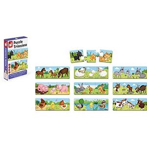 Janod - From 3 years old - Puzzle Trionimo - 10 Puzzles of 3 Pieces - 30 Pieces - Animals - Cardboard FSC - Memory and Association Games - J02710