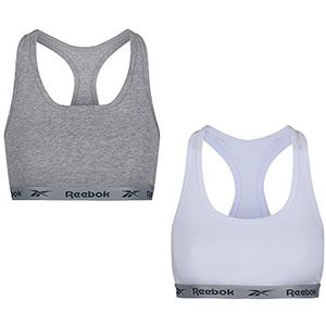 Reebok Frankie Crop Top voor dames, stretch cropped sporttop met racerrug, grijs/wit, pak van 2, Wit/Grijs Marl, S