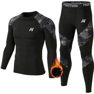 MEETWEE Thermisch ondergoed voor heren, winteronderbroek, onderbroek, sneldrogend, compressiepak, lange mouwen, tops en botttom voor sport, skiën, hardlopen, wandelen, Camouflage Zwart, XL