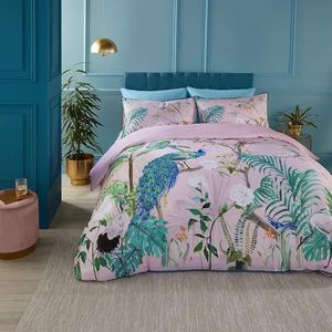 Soiree - Peacock Jungle - 200 Thread Count 100% Katoen Dekbedovertrek Set - Kingsize Bed Maat in Roze