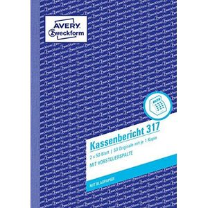 AVERY Zweckform 317 kassabrapport (A5, met 1 vel blauw papier, getest door rechtsexperten, voor Duitsland en Oostenrijk voor de correcte boekhouding, 2 x 50 vellen) wit/geel