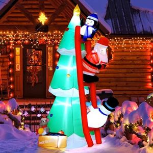 210 cm opblaasbare kerstdecoratie voor buiten, met ledverlichting, XXL opblaasbare kerstboom met schattige pinguïn, kerstman, sneeuwpop en kleine muis