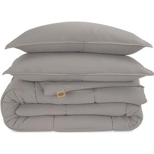 UGG Leonora Dekbedset met 2 kussenslopen, lichtgewicht dons, alternatieve deken, omkeerbaar, gezellig, warm, het hele seizoen, wasbaar en hypoallergeen beddengoedset, kingsize, lichtgrijs