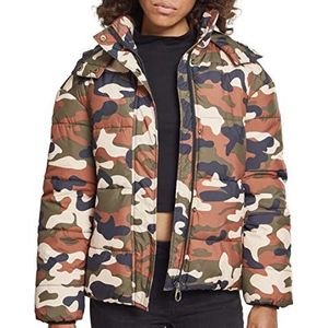 Urban Classics Donsjack voor dames, camouflage, winterjas, boyfriend camo puffer jas, Rustycamo, 3XL grote maten