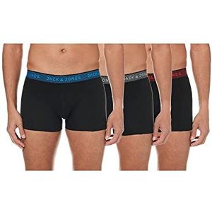 JACK & JONES Jac Tailleband Trunks voor heren, set van 3 NOOS boxershorts, grijs (Asphalt Detail: Hawaian Ocean en Fiery Red), medium, 3 stuks