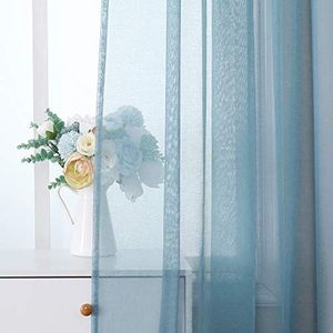MIULEE Glasgordijn, polyester voilegordijn met tunnelzoom, transparante luchtige vitrage voor slaapkamer en woonkamer, set van 2 gordijnen, 140 x 215 cm (b x h), vaalblauw