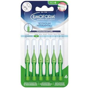 Interdentale borstel Emoform groen, 6 stuks met SoftCare-technologie voor een extra zacht contact met het tandvlees dankzij zachte haren, antislip handgreep met kap voor mondhygiëne