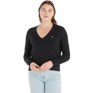 Tommy Jeans Dames Tjw Essential V-hals Sweater Sweatshirt, Zwart, M