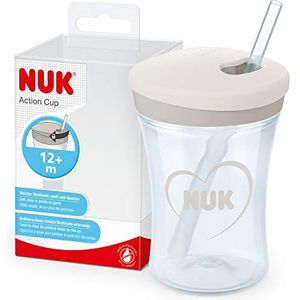 NUK Action Cup-peuterbeker | 12+ maanden | Draai om te sluiten, zacht rietje | Lekvrij | BPA-vrij | 230 ml | Harten (transparant) | 1 stuks