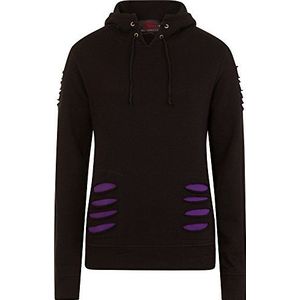 Spiral - Dames - Gothic Rock - Grote Capuchon Ripped Hoody Paars-Zwart - X-Large, Zwart, XL