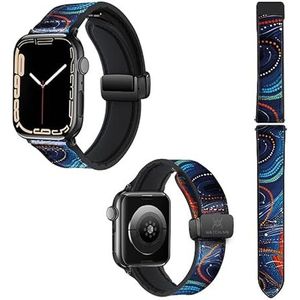 Horlogebandje voor Apple Iwatch 18 mm (38/40/41/42/44/45 mm) van siliconen en echt leer: blauwe kralen