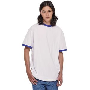 Urban Classics Oversized Ringer Tee T-shirt voor heren, wit/koningsblauw, wit/koningsblauw, 4XL EU