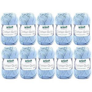 Gründl Cotton Quick Uni, voordeelverpakking met 10 bollen à 50 g (duurzame wol, onderhoudsvriendelijk wasbaar garen van 100% katoen, 50 g/125 m, naalddikte: 3-4, 10 x 50 g), hemelsblauw