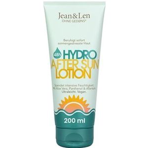 Jean & Len After Sun Lotion, voor huid blootgesteld aan de zon, met aloë vera, panthenol en allantoïne, zonder microplastics, geurstoffen of kleurstoffen, vegan, aftersun verzorging 200 ml