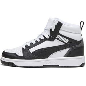 PUMA Unisex Rebound V6 Mid Jr Sneaker voor kinderen, Puma Wit Puma Zwart Schaduw Grijs, 35.5 EU