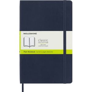 Moleskine Classic Plain Paper Notebook, Soft Cover and Elastic Closure Journal, Color Sapphire Blue, Size Large 13 x 21 A5, 192 Pages