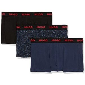 HUGO Mens 3 Pack Stretch Cotton Trunk Boxer Shorts, Solid Black/Spruce Blue Animal Print/Spruce Blue, Small US