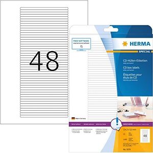 HERMA 5078 etiketten voor CD-hoezen A4 (114,3 x 5,5 mm, 25 velles, papier, mat) zelfklevend, bedrukbaar, permanente klevende cd doosstickers, 1.200 etiketten voor printer, wit