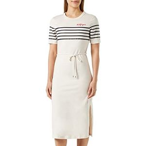 Tommy Hilfiger Dames Reg Stripe Emb Midi C-nk DRS Ss T-shirtjurken, Veelkleurig (Bretonse Stp Desert Sky/W Wit), M