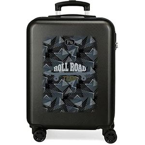 Roll Road Team cabinekoffer zwart 38 x 55 x 20 cm harde schaal ABS combinatieslot 34 L 2,6 kg 4 dubbele wielen handbagage