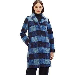 TOM TAILOR Boucle damesmantel met ruitpatroon, 32513-Navy Blue Check Print, XXL