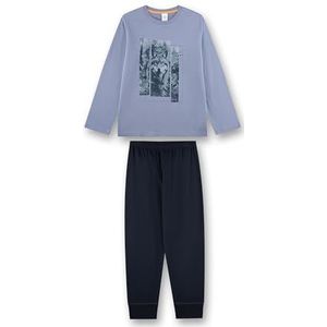 SANETTA - Jongenspyjama - Blauw - Katoen - Lange Mouwen - Wolf-motief