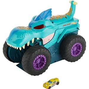 Hot Wheels Monstertrucks auto's vretende Mega-Wrex Reuzevoertuig met licht- en geluidseffecten, eet' en 'poept' metalen speelgoedtrucks en -auto's (schaal 1:64), leeftijd: 3 jaar en ouder, GYL13