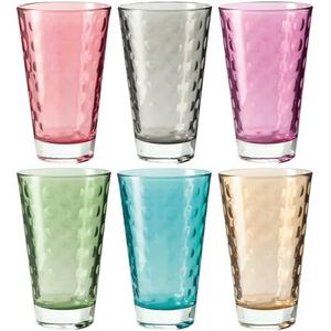 Leonardo Optic 047283 Drinkglazen, set van 6 kleurrijke glazen met patroon, vaatwasmachinebestendige sapglazen, glazen drinkbekers in 6 kleuren, 300 ml, kleurrijk