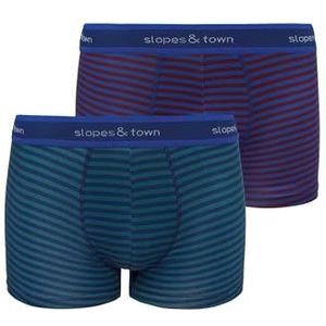 Slopes and Town Bamboo Boxer Shorts Burgundy/Green Stripes (2-Pack), Burgundy Green, XL