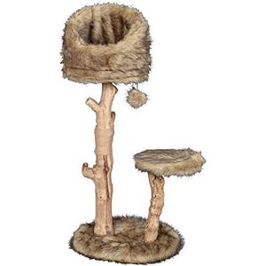 dobar® 35291FSCe design krabpaal ""Sunny"" 2 etages - echt hout krabmeubel voor katten - klauwverzorging met jute - kattenboom met natuurlijke houten stam incl. pluche bekleding & speelbal - 50 x 40 x