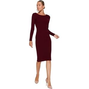 Trendyol FeMan Bodycon Regular fit gebreide jurk, bordeauxrood, L, Bordeaux, L