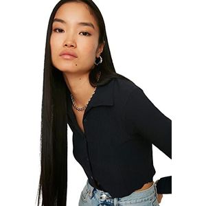 TRENDYOL Dames tegelknoop polo-kraag blouse, Donkerblauw, M