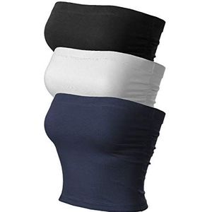 MixMatchy Damestop, 3 stuks, strapless, ruches aan de zijkant, dubbellaags, katoen, beha-voering, S