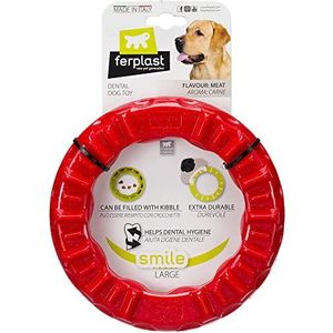 Ferplast Hondenspel, Ring Speelgoed voor Honden, Hondenbrokjesdispenser, van duurzaam materiaal om te kauwen, vleesaroma, voor mondhygiëne hond, SMILE Fitness ring, Spelen voor grote honden, Rood