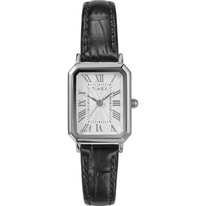 Timex Trend Dameshorloge, 21 mm, Zwart Leren Bandje, Witte Wijzerplaat, Zilverkleurige Kast, TW2Y00800