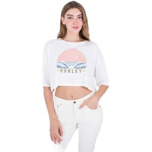 Hurley Early Riser Boyfriend Cropped T-shirt voor dames, Wit, L