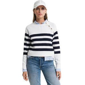 Gestreepte gouden knoop C-hals sweat, Eggshell., XS
