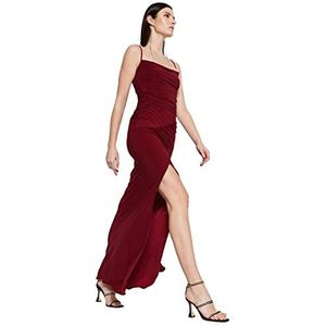 Trendyol Dames Glam Maxi Shift Slim Gebreide Avondjurk, Bordeaux, 68