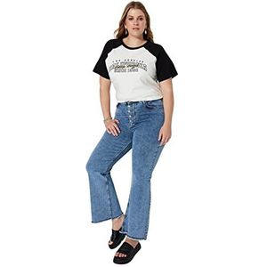 Trendyol Dames Regular fit Basic ronde hals gebreid plus size T-shirt, ecru, XL, Ecru, XL grote maten